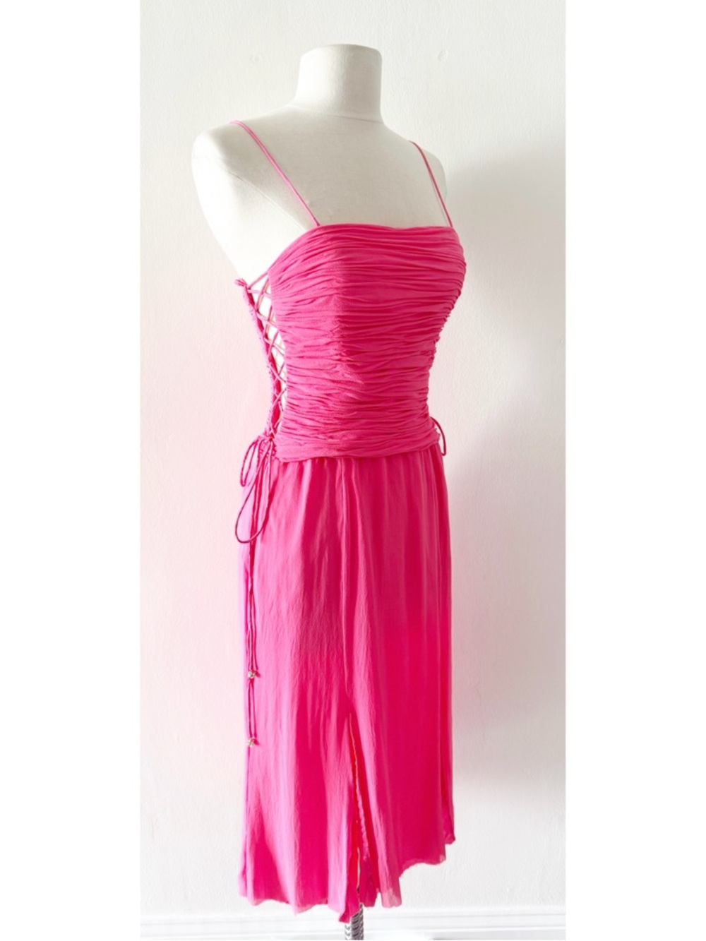 Vintage Y2K 90s SILK Chiffon Gilar Cutout Lace Up Sides Ruched Party Dress